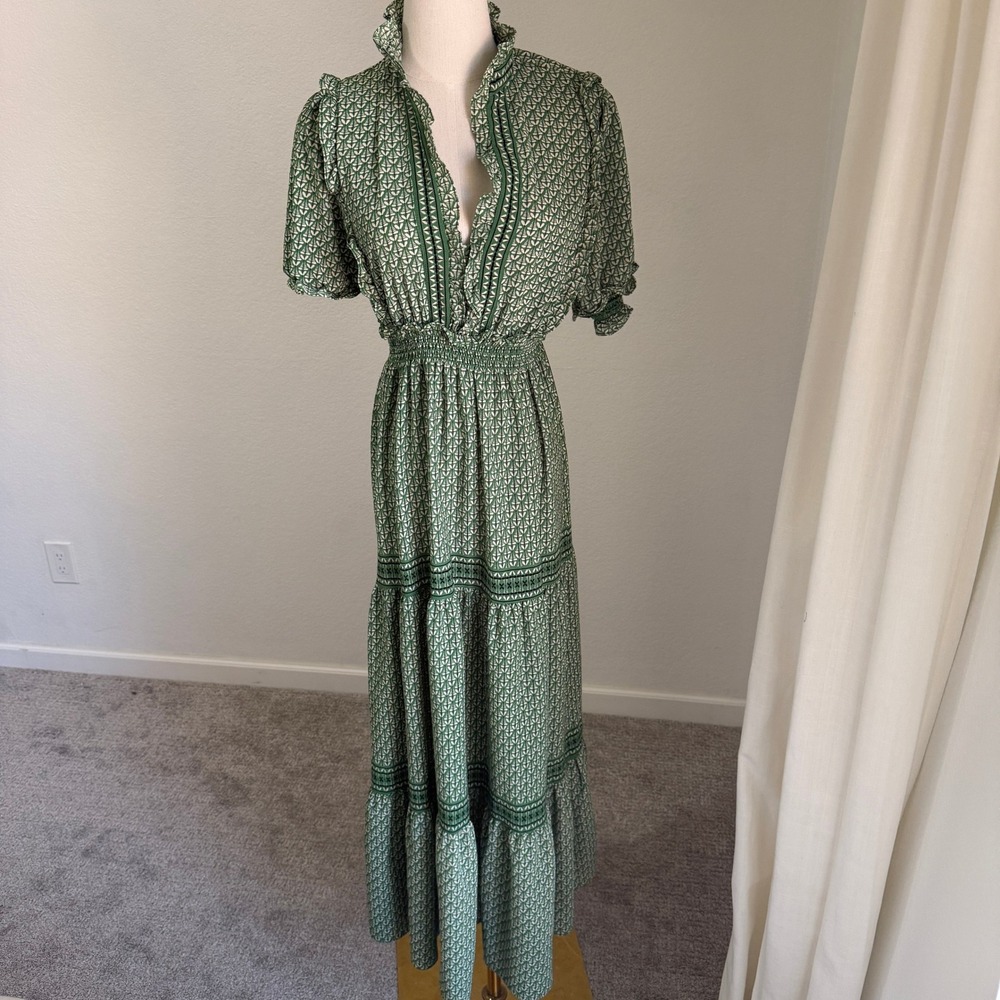 Max Edition Green Tiered Maxi Dress Medium Garden French‎ Cottagecore Peasant
